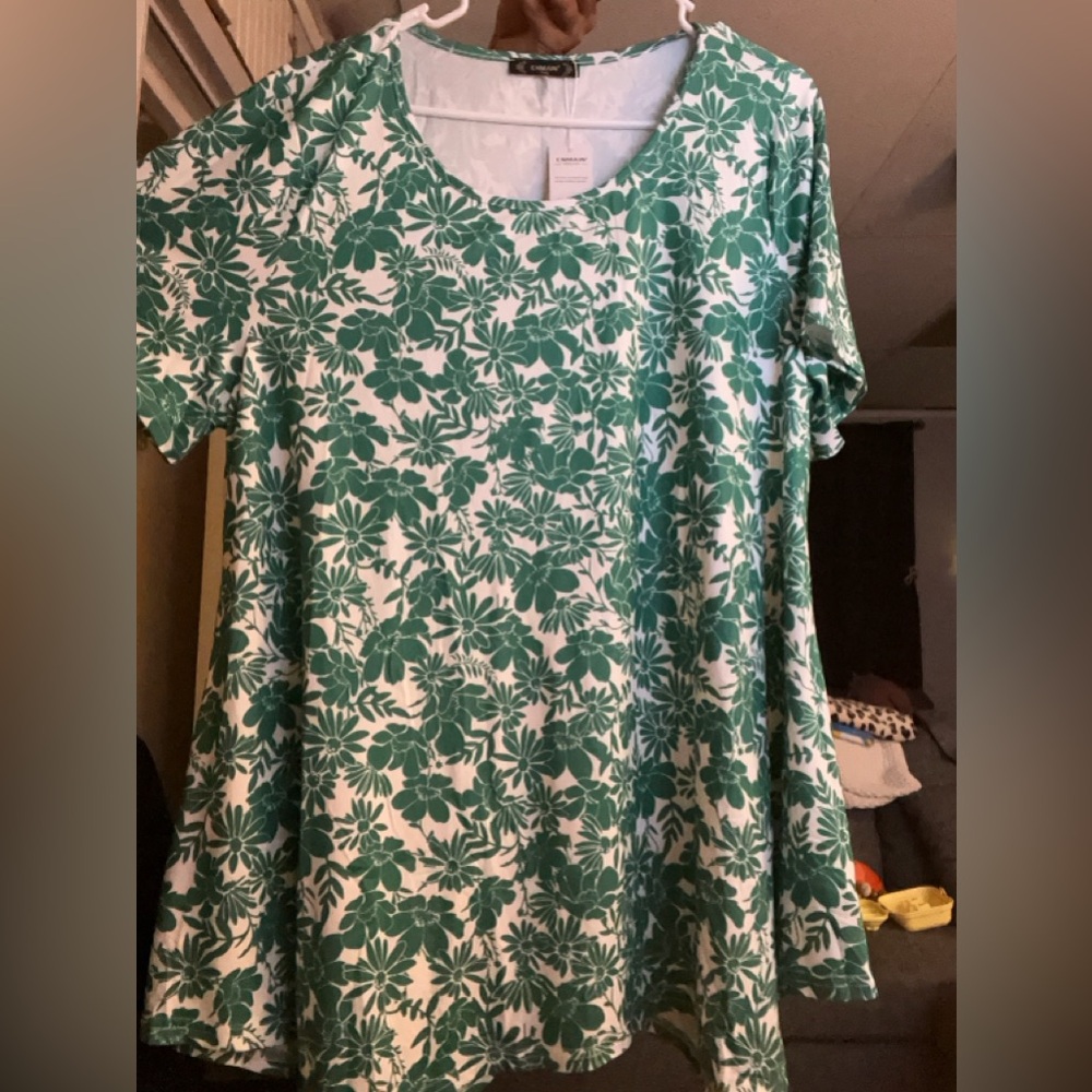 Green Flower Print Blouse